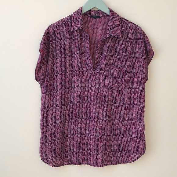 Pleione Pink Knit Print V Neck Blouse - Picture 1 of 6